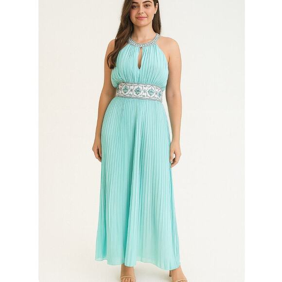 Style brand dress Maxi sea foam green lightweight accordion egyptian style SZ SM - Picture 1 of 9